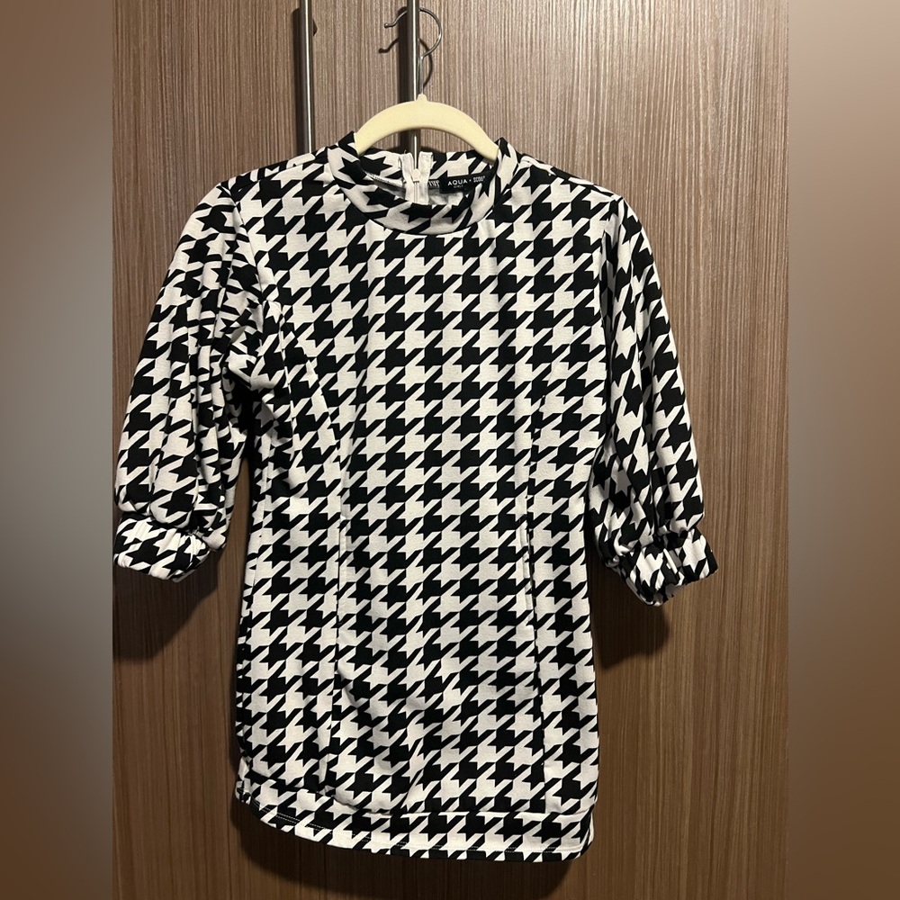 AQUA x Scout the City Little Girls Houndstooth Balloon sleeve Dress Size M
